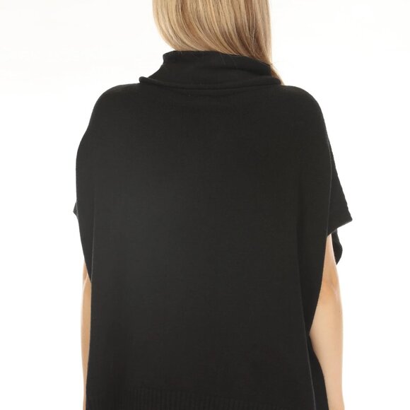 Black mock neck pockets cape Sweater - Picture 3 of 8